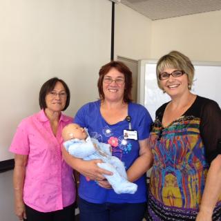 Northland newborn hearing screeners (from left) Pat Rabe, Sylvia Graham (holding trainer doll ‘Frank’) and Sandra Moetara are some of the first screeners in the country to implement changes to the screening programme.