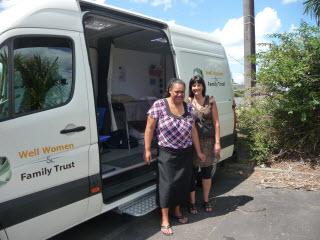 Amanda Herewini (left) and Beth Henderson with the mobile screening van. 